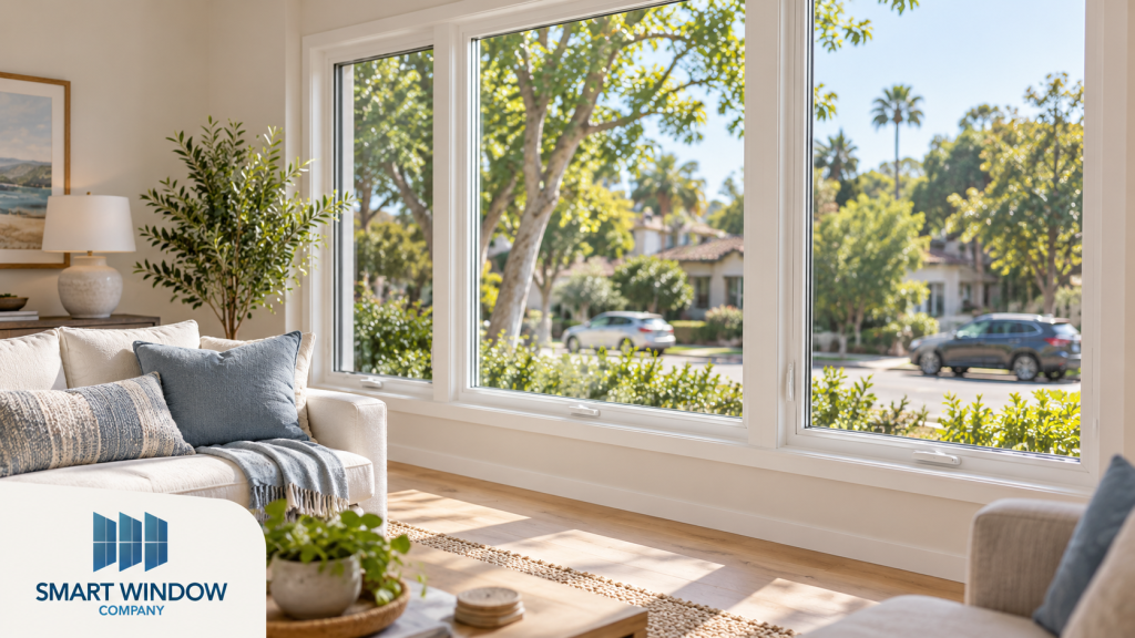 Sunlit Living Room with White Vinyl Windows from Smart Window Company